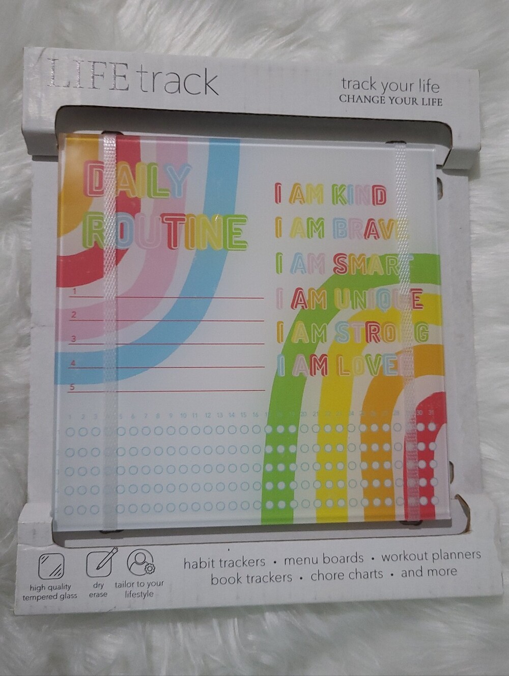 Lifetrack Daily Routine Glass Dry Erase Board Wall Mount or Desktop 8x8"